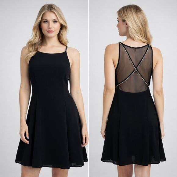 Vintage 90s Crystal Strap Backless Dress Knee Length Sleeveless Formal Midi - Picture 11 of 11